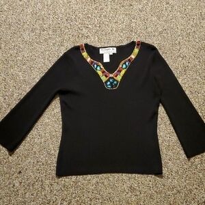 Joseph A. Black Beaded Sweater Size Medium
